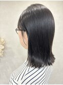 ミディアムボブぱっつんボブ暗髪ボブ顔周りカット岡山南中央町