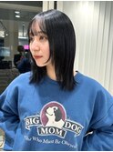 ミディアムレイヤー　シースルー　フルバング　黒髪　ネイビー