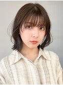 ミディアム ボブ 顔周り ブラウン 透明感 原宿 表参道
