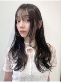 小顔ロング ハッシュカット レイヤーロングヘア グレージュ