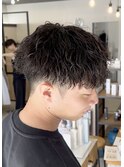 刈り上げツーブロックツイストスパイラルパーマメンズマッシュ