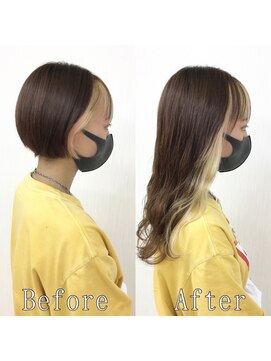 あるじゃんすー 岡山店 イエローブロンド×ブラック#シールエクステ#小顔ヘア#黒髪#岡山