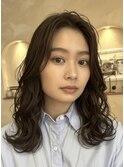 #セミロングゆるふわウェーブパーマニュアンスパーマ銀座