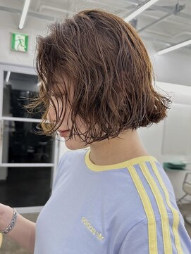 トーカ(tohka) 切りっぱなしボブパーマ/ブリーチ無しブラウンベージュ