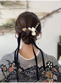 卒業式にシンプルな編み込みシニヨン