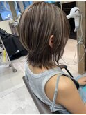 外国人風ウルフボブ外ハネハイライト アッシュベージュ t1121