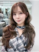 顔周りレイヤーココアベージュロング前髪カット小顔_F1180