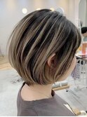 バレイヤージュナチュラルショートダークアッシュ20代～50代