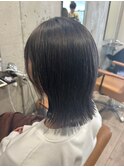 ナチュラル黒髪外ハネ切りっぱなしボブ小顔フェイスレイヤー