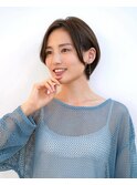 大人ショートレイヤーショートボブ前髪無しマロンベージュ