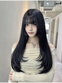 姫カットレイヤーワンカールロング韓国
