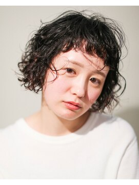 テトヘアー(teto hair) short［ショート ボブ ワイド バング パーマ くるくる 黒髪］