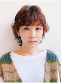 【デザインパーマ】のアプリコットカラーのマッシュウルフ