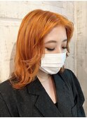 オレンジカラー　顔まわりレイヤー　stylist/miaki