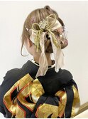 振袖 袴 成人式ヘア卒業式ヘア 金箔 水引き ラメ シニヨン K0828
