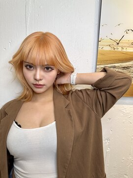 リノショアーズ 元町店(RINOSHORES) こなれミディモテ髪ワイドバング前髪ハイトーンペールオレンジ