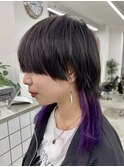 ウルフカット/インナーカラー/ライトブラック/パープル