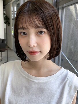 メゾンアクア 表参道(Maison ACQUA) ＋切りっぱなしボブルフ/黒髪ネビージュ/小顔ワンレン/縮毛矯正