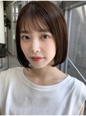 +切りっぱなしボブルフ/黒髪ネビージュ/小顔ワンレン/縮毛矯正