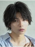 原宿フェザーパーマメンズカットセンターパートルーズパーマ30代