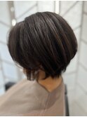 大人可愛いマッシュショート/脱白髪染めハイライト白髪ぼかし
