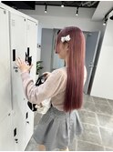 切りっぱなしボブ/エアリーロング/美髪/ピンクブラウン/栄