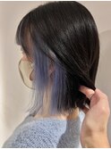 ダブルカラーイヤリングカラーブルーシルバー大人可愛い小顔ボブ