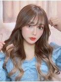 大人かわいい/小顔カット/韓国ヘア/ブルーグレージュ/前髪パーマ