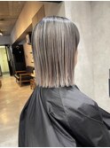 バレイヤージュ、ハイライト、レイヤーロング、グレーベージュ