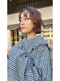 ぷつっとボブ×波ウェーブ×透明感カラー×暖色カラー