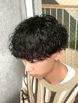 韓国マッシュスペインカールスパイーキーショートブルーブラック