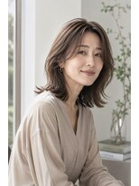 ロティー 天神(loty) ミディアム レイヤー ボブ 小顔 似合わせ 透明感カラー 40代50代