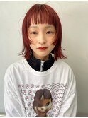【RED】ハイトーンボブ_レッドカラー_ケアブリーチ 