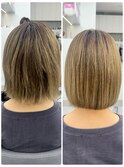 美髪シアーカラーピンクブラウンショートカット切りっぱなしボブ