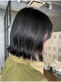 レディース外ハネボブワンカラーブルーブラック黒髪