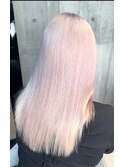 セミロングヘアーホワイトピンク髪質改善 松阪美容室