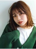 ショートボブ　シースルーバング　チョコレートブラウン