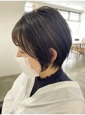 ショート/グレージュ/ミルクティベージュ/20代/30代/韓国/前髪