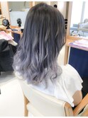 ブルーグレーグラデーションカラー☆ミディアムヘア
