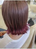イメチェンハッシュカットフルバングレッドブラウン