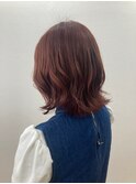 レッドカラー_マロンベージュ Aラインボブ かきあげ