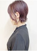 【松戸 ムラマツ】大人ショートボブ パープルピンク前髪