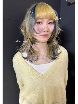 キー(kii) whitebeige×blue×yellow×gray