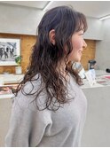 ミディアムパーマ　抜け感パーマ　質感パーマ　ふんわりパーマ