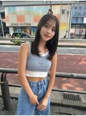 黒髪ボブルフネビージュワンレンくびレイヤーミディアムヘア