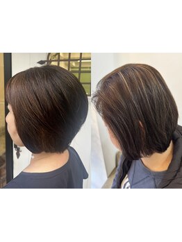 【暗い白髪染めから明るい白髪染めへ】何歳になっても明るい白髪染めでお洒落な褒められ髪に*〔白髪染め〕