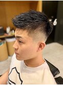 七三オールバックツイストパーマコンマヘアかき上げヘアテクノR
