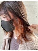 ツヤ髪ベージュ+オレンジイヤリングカラー 髪質改善