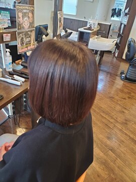 ツヤイロ 島田店 ボブウルフ小顔ネビージュワンレンヘアセット結婚式成人式