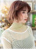チェリーレッド前髪パーマ大人美人ミニボブ20代30代40代